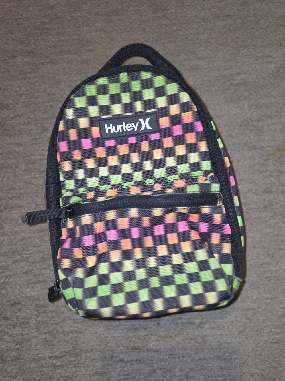 Hurley Checkered Mini Backpack in Green, Pink & Orange